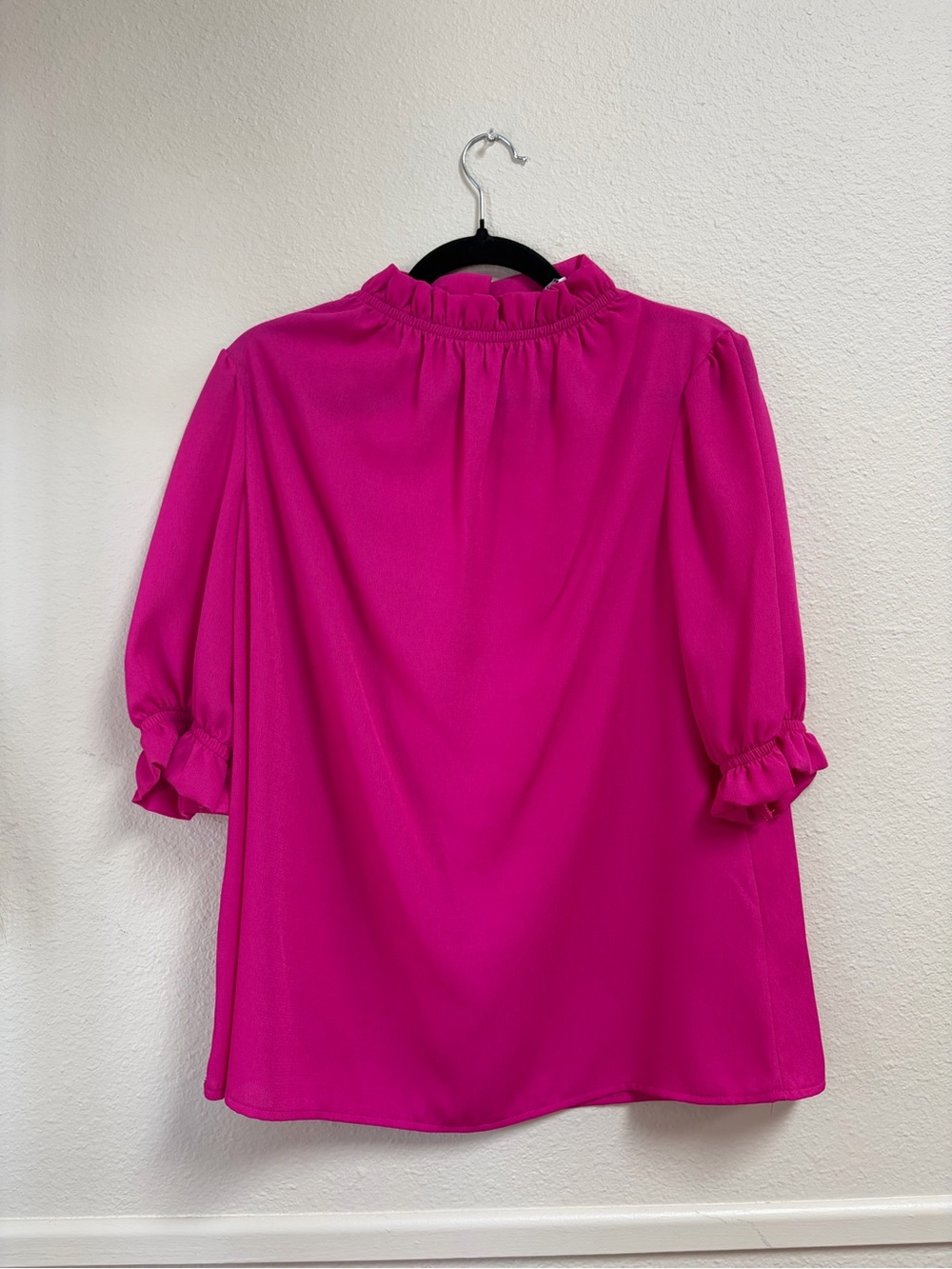 Women's Fuchsia Ruffle-Neck Blouse